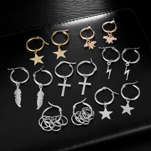 Серьги в стиле панк колошения для Для женщин Для мужчин серьги из нержавеющей стали серьги-гвоздики застежка-Кольцо Подвеска модные серьги, украшения