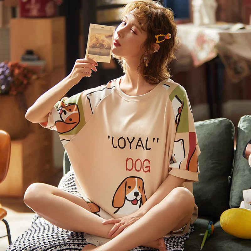 

Summer Short Sleeve Shorts 6535 Cotton Pajamas GIRL'S Loose-Fit Korean-style Thin Japanese Korean Pajamas Ladies Home Leisure Su