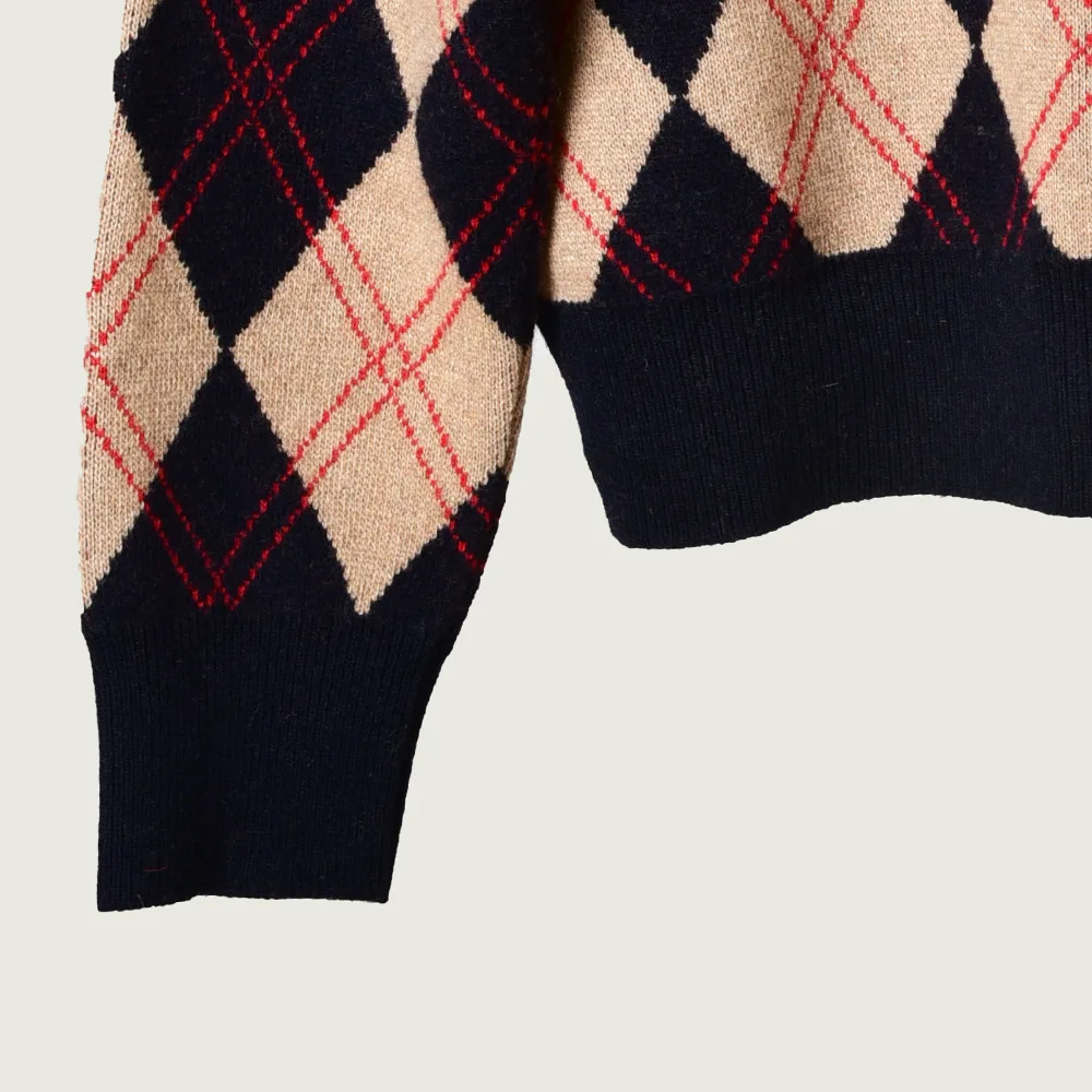 Women Sweater Autumn and Winter New Retro V-neck Jacquard Wool Sweater Ladies Sweater Women
