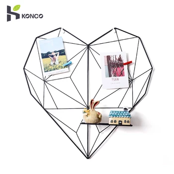 

Konco INS House Decor Iron Heart-shaped Storage Rack Nordic Grid Photo Wall Home Wall Photo Props Bedroom DIY Decoration