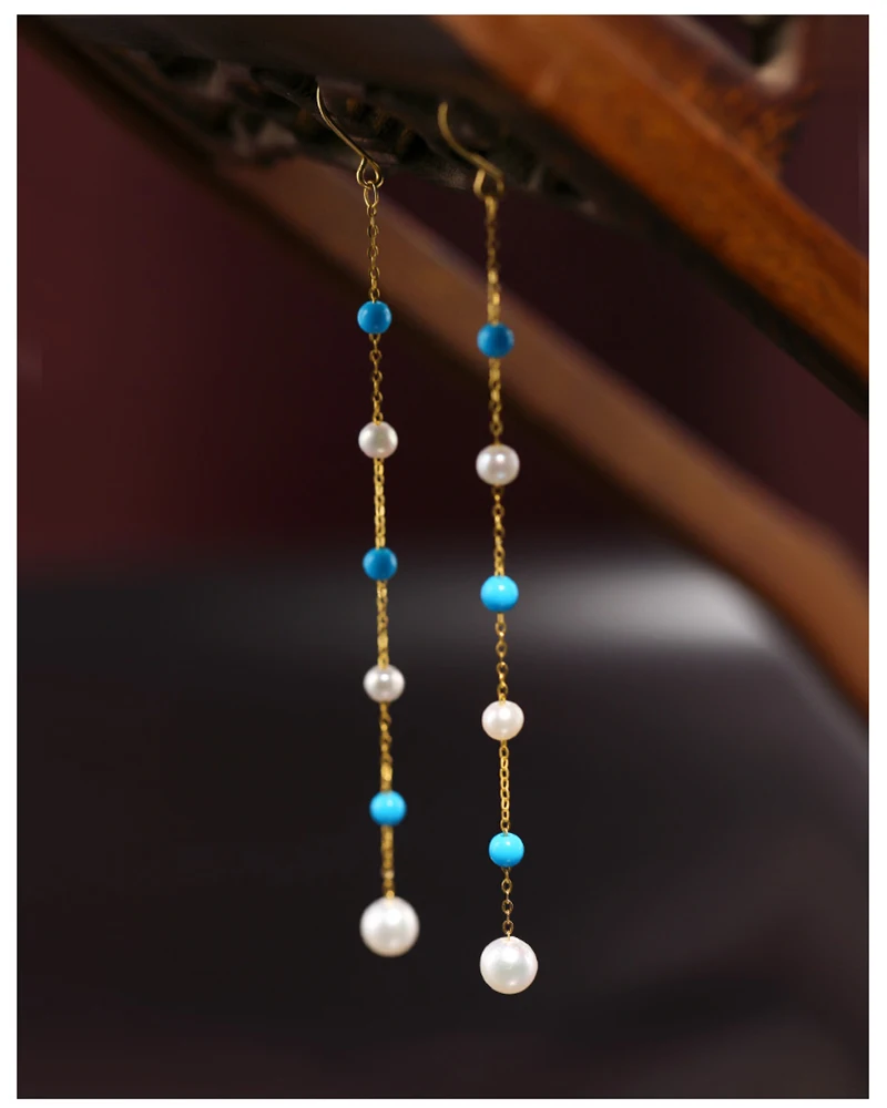 18K GOLD LONG  CHAIN EARRING