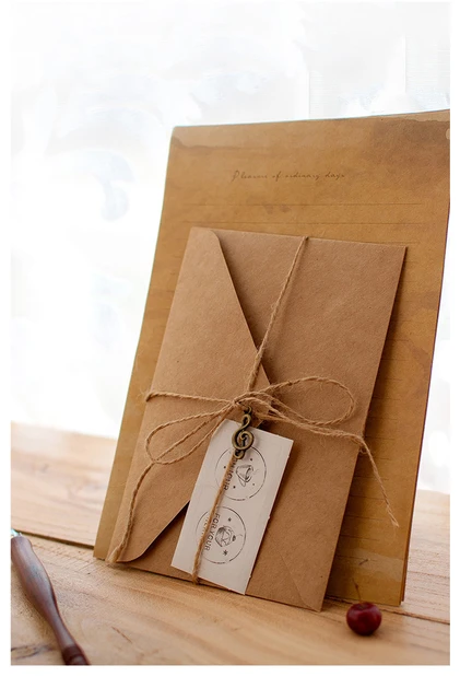 Vintage Kraft Paper Envelopes Letter Paper Set with Exquisite Pendant &  Hemp Rope, Stationery Envelope Set Confession Letterhead - AliExpress