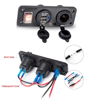

High Quality 1 Set New DC 12V Auto Car Boat Truck Dual USB Charger With Cigarette Lighter Plug ON / OFF Switch for Phone
