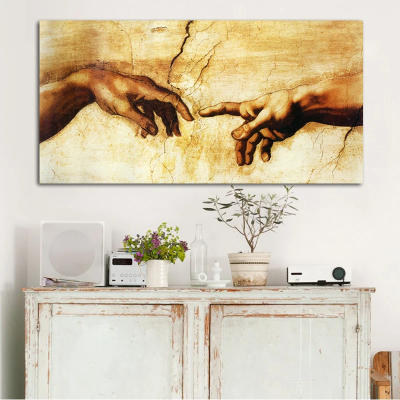Создание Adam Hand of god religion Холст Картина знаменитая картина копия микеланжело Сикстинская Часовня фрески на стену искусство