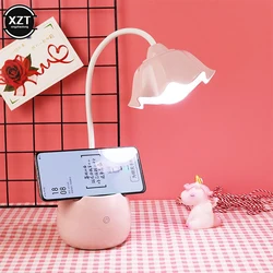 Cute3 Levels Dimmer Reading Table Lamp Eye Protection Lamp Student LED Desk Lamp Girls Charge Bedside Lamp for Bedroom Studyroom