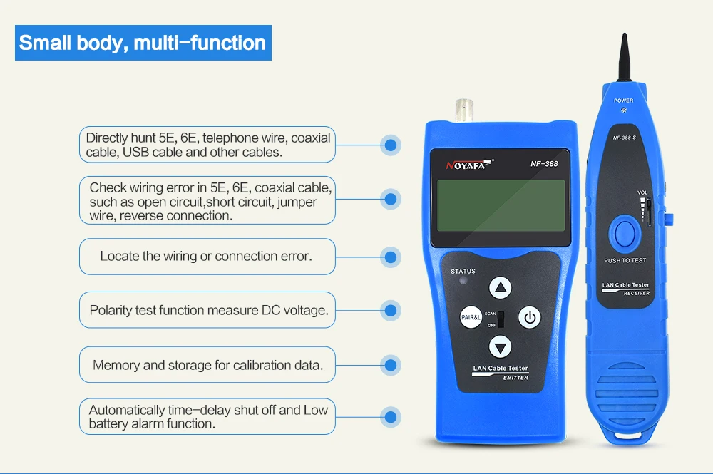 Noyafa-NF388 BNC USB RJ45 RJ11 тестер ЖК-дисплей Lan тестер Профессиональный Многофункциональный сетевой кабель тестер провода трекер набор инструментов