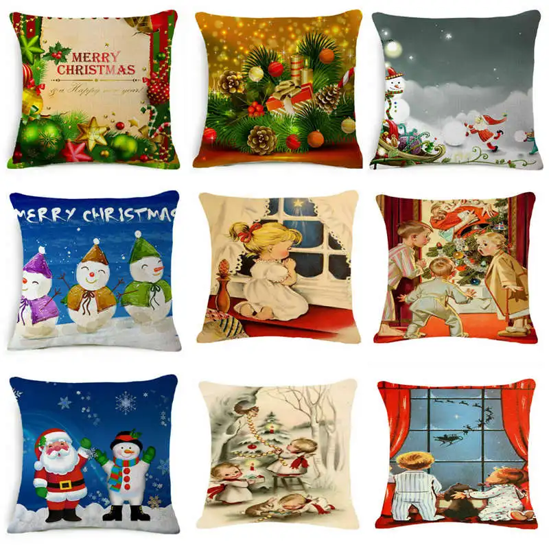 Christmas Pillow Case 45*45 cm Christmas Cotton Linen Printed