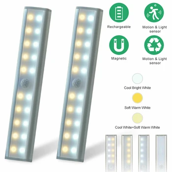 

20 LED PIR Under Cabinet Light USB Rechargeable Motion Sensor Closet Lights Lamp White Light & Warm Light