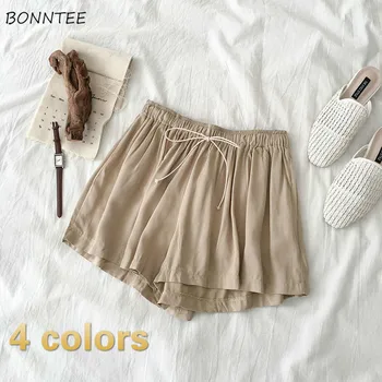 

Shorts Women Solid Elastic Waist Korean Style Wide Leg Thin Breathable Hot Sale Summer Short Soft Home Casual Womens Leisure New