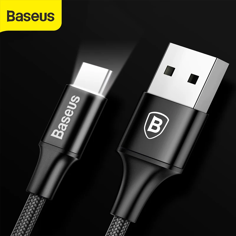 Кабель зарядный Baseus USB Type C со светодиодной подсветкой 2 А|Кабели для мобильных