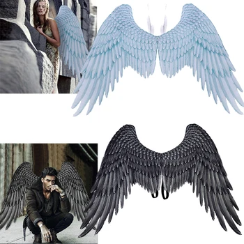 

Evil Angel Wings Halloween Costume Accessories Black and White Prom Party Supplies Kids Adult Unisex