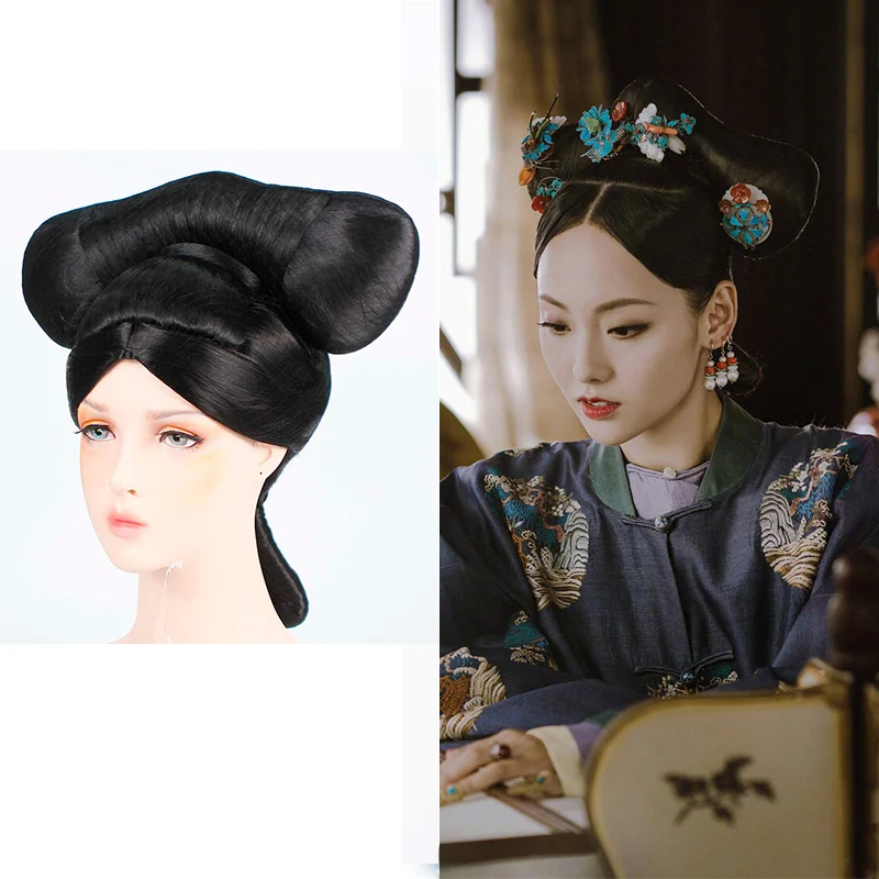 

2022 chinese hanfu wig of the story of yanxi palace qing dynasty queen headwear for woman cosplay ancient style of swallowtail