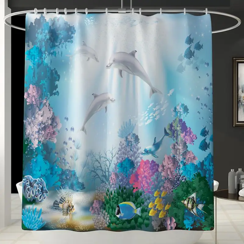 Shower Curtain Deep Sea Bright Blue Mermaid Bathroom Decor Fabric Doormat