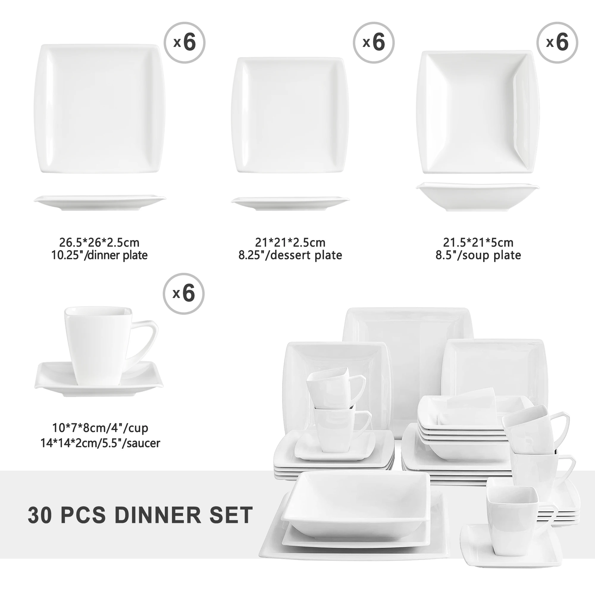 MALACASA, Series Blance, 6-Piece 8.25 Dessert Plates - On Sale