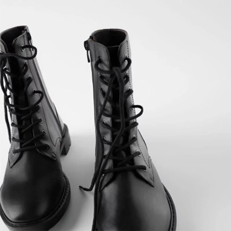 Boussac/Винтажные ботинки martin с квадратным носком; Женские однотонные черные ботинки на платформе в стиле панк; женские ботильоны на шнуровке; SWE0850