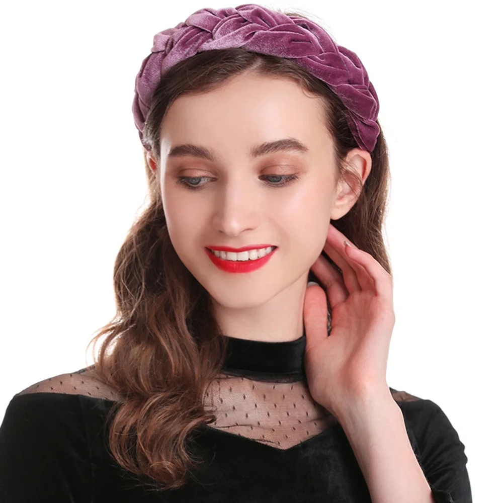 Бархатная плетеная повязка на голову из моланов, модная Женская повязка на голову с широкой тесьмой 4 см, зимняя бархатная Корона, толстая бархатная повязка на голову для девочек - Цвет: Фиолетовый