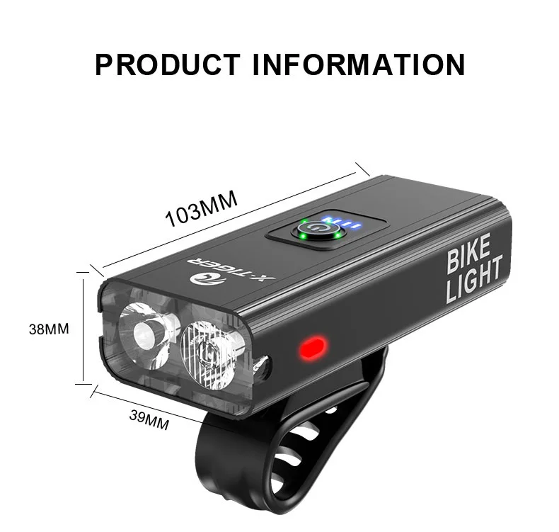 X-TIGER Bike Light 1200 mAh USB Rechargeable LED Bicycle Lamp Cycling Headlight Waterproof MTB Road Bike Front Flashlight