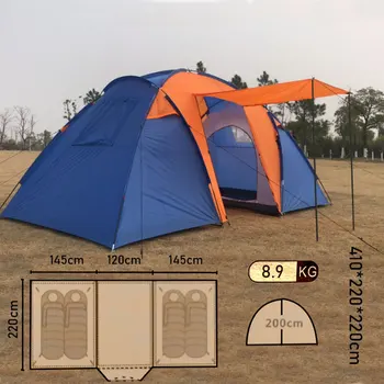

Camping tent with 2 separate rooms double layer 4 person camping tent