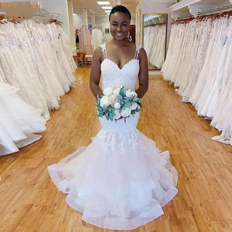 

Романтическое Новое свадебное платье-Русалка из органзы, кружевные юбки на тонких бретельках, юбки-годе, платья на заказ