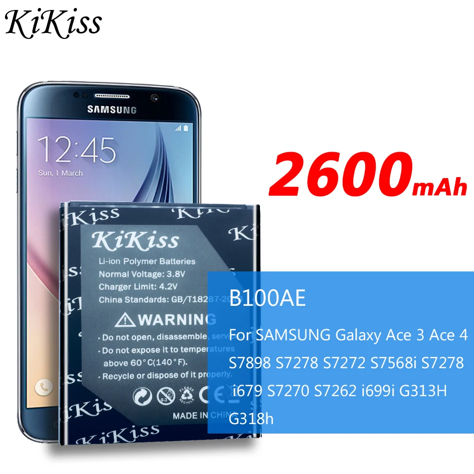 B100AE Батарея для SAMSUNG Galaxy Ace 3 Ace 4 S7898 S7278 S7272 S7568i S7278 i679 S7270 S7262 i699i G313H G318h Батарея 2600 мА-ч