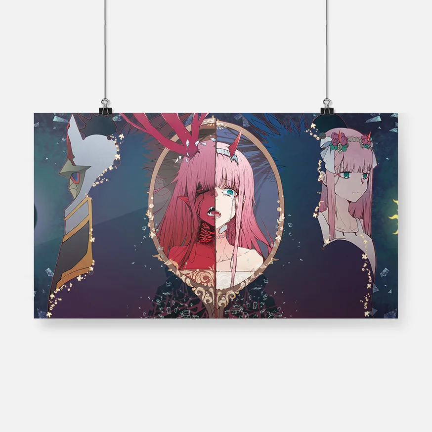 Постер Zero Two DARLING in the FRANXX 02 Hiro в рамке деревянная рамка Картина на холсте настенное