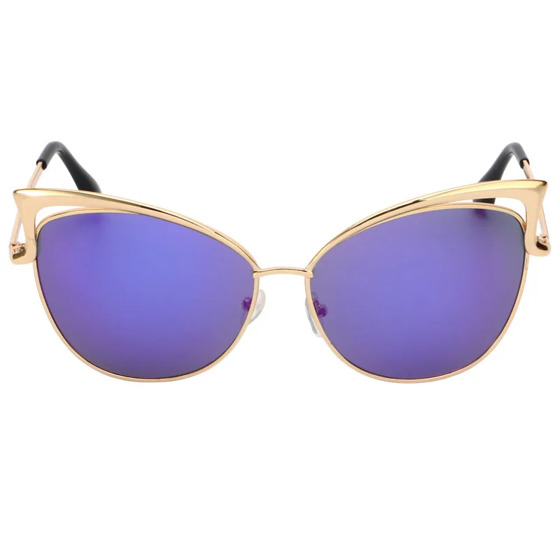 Gold Purple RBRARE, модные, металлические, полые, кошачий глаз, солнцезащитные очки для женщин, Ретро стиль, розовая Золотая оправа, женские солнцезащитные очки, брендовые, дизайнерские, ретро очки - Цвет линз: Gold Purple
