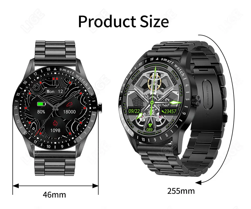 LIGE 2022 New Full Touch Round AMOLED Screen Smart Watch Men Sport Fitness IP68 Waterproof Mens Bluetooth Smartwatch Android iOS
