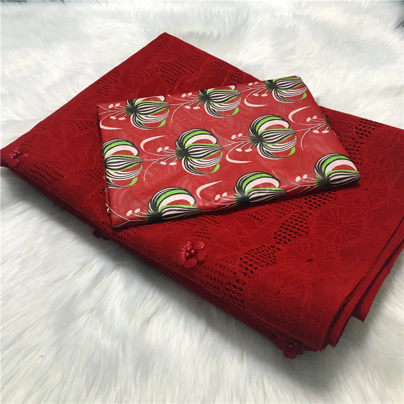 

2019 High Quality Nigerian Swiss African Lace Fabric With Print Bazin matching 7.5yards/set