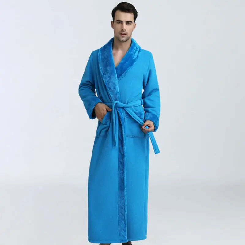 light blue Мужская Ночная рубашка, утолщенная Пижама, фланелевый халат, теплый халат, халат, модный халат, халат - Цвет: light blue