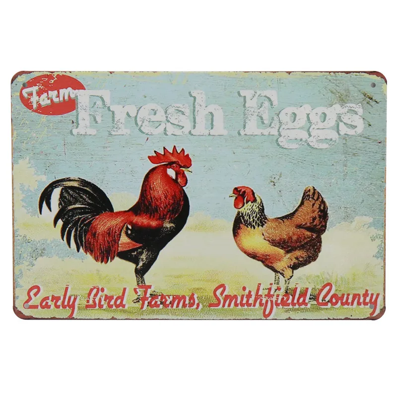 Farm Fresh Eggs Tin Sign Tintin Garage Home Wall Decor Vintage Stickers Retro Poster Pub Up Signs Metal Plate Art Painting H43 - Цвет: R