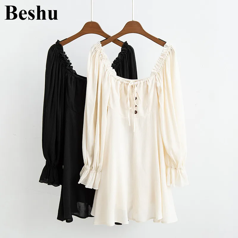 Za 2020 женское мини платье 2 цвета квадратный воротник грудь кружева спереди