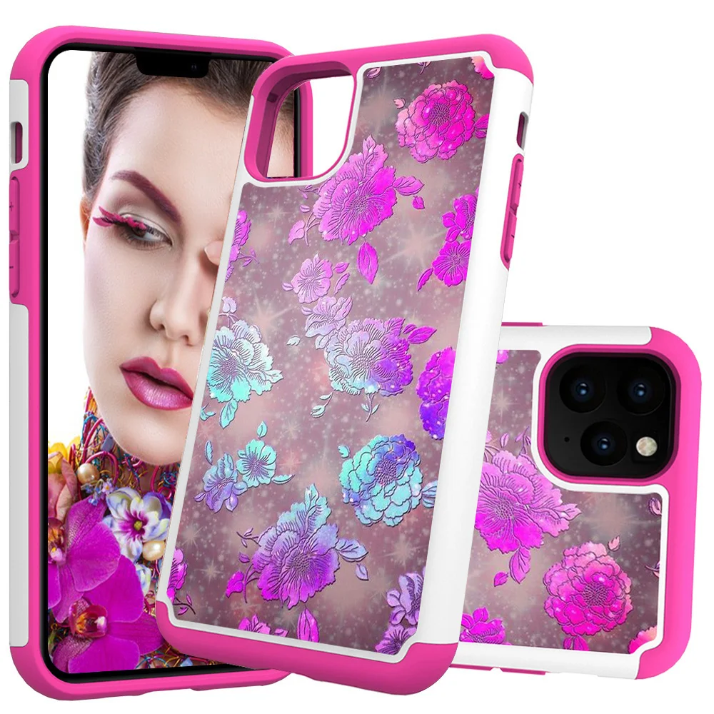 5 шт./лот 3D цветок Броня чехол для телефона для iphone 11 Pro Max чехол Гибридный Силиконовый ТПУ Жесткий PC задняя крышка для iphone 11 Pro Coque