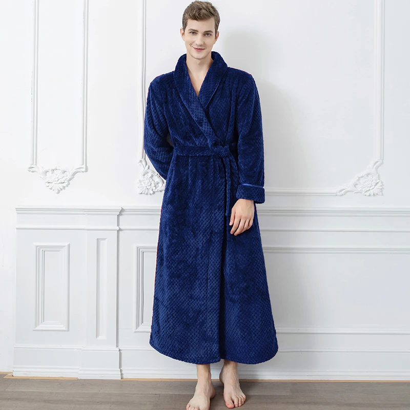 mens cotton pajama pants Men Extra Long Warm Jacquard Flannel Bath Robe Winter Plus Size Zipper Bathrobe Mens Coral Fleece Robes for Women Dressing Gown mens pyjama tops Men's Sleep & Lounge