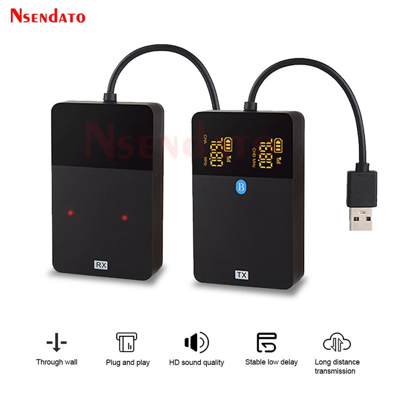 Measy AU682 3.5mm USB Audio Wireless Audio Transmitter Receiver Set 200m Wireless audio Adapter for Speaker Headset TV BOX Phone