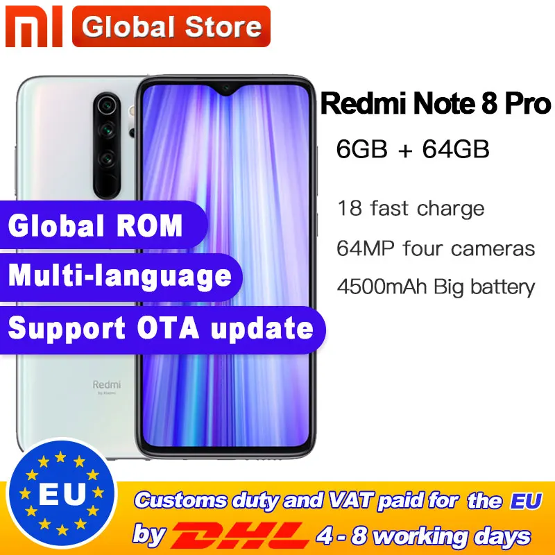 Оригинальный Смартфон Xiaomi Redmi Note 8 pro, глобальная прошивка, 6 ГБ 64 ГБ, MTK Helio G90T, 6,53 дюйма, 64 мп, четыре камеры заднего вида, аккумулятор 4500 мАч|Смартфоны и мобильные телефоны|   | АлиЭкспресс