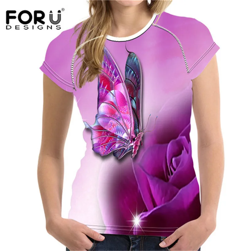 FORUDESIGNS/Новинка; принт бабочки; женский с коротким рукавом; футболка; Модные женские футболки; мягкий комфортный топ; футболки; футболка - Цвет: W1330BV