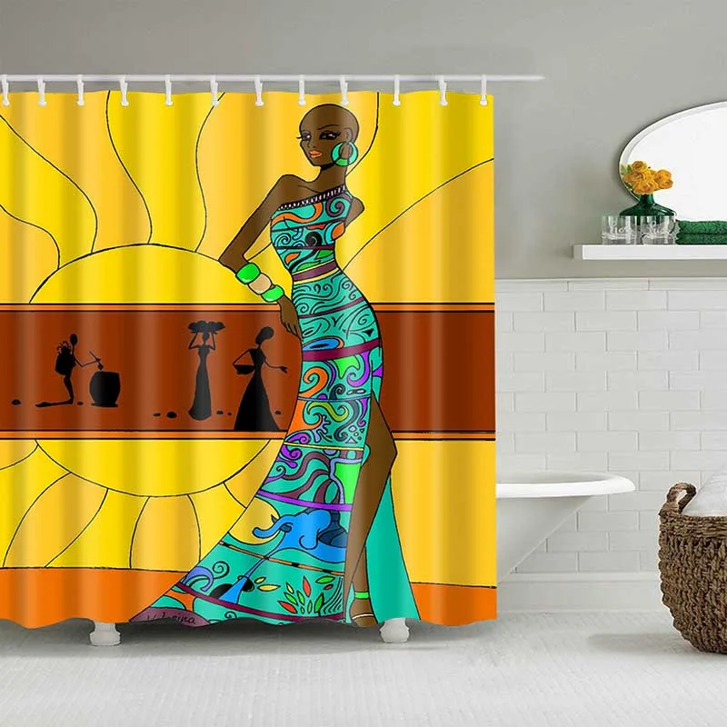 Качественная занавеска для душа на заказ, водостойкая занавеска для ванной, африканская Женская полиэфирная занавеска для душа для ванной комнаты - Цвет: 01