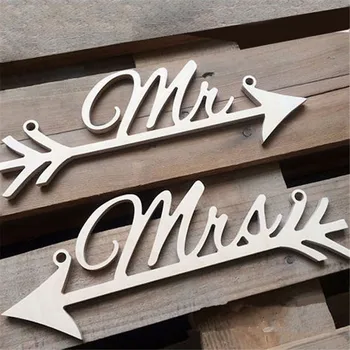 

Wooden Crafts Twine Pendant Letters MR&MRS Arrows Signpost Wood Wedding Decor