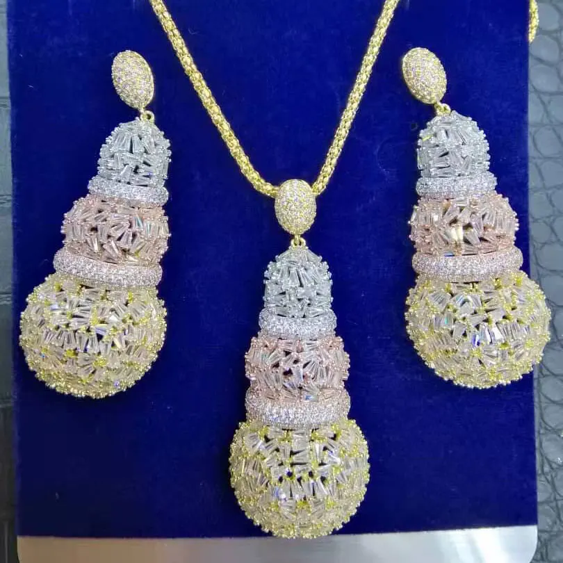 Godki роскошный капли воды кубический циркон ожерелье Нигерия набор бижутерии из серег для женщин свадебный индийский Дубайский свадебный ювелирный набор