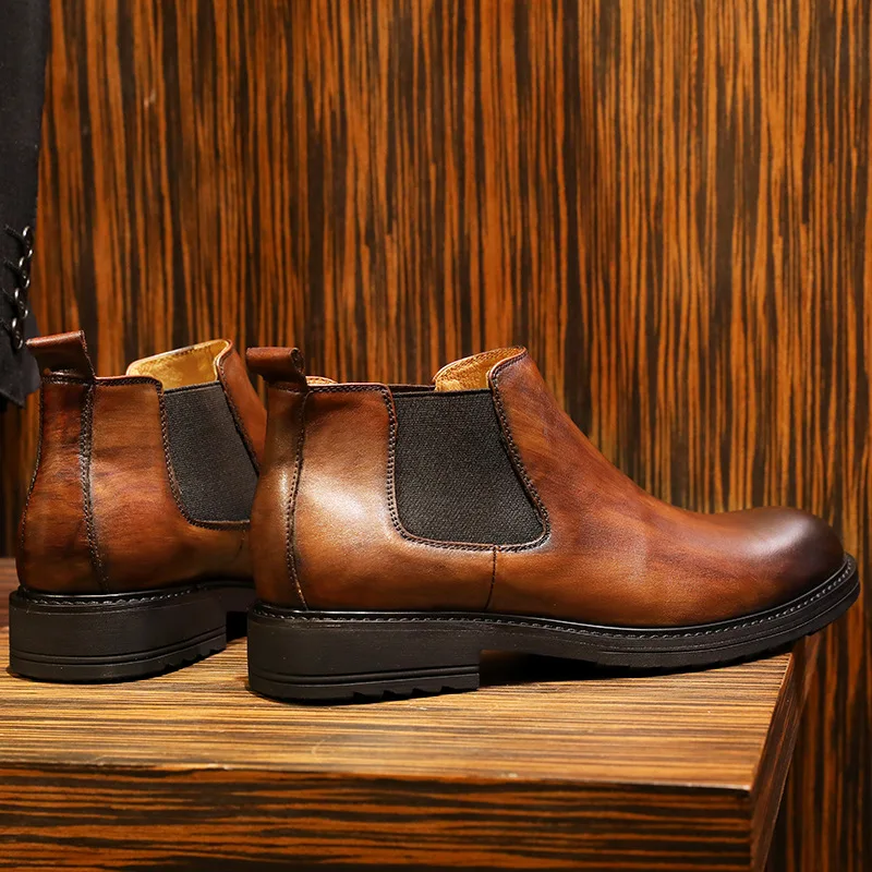 DESAI брендовая оригинальная обувь «Челси»; Для мужчин; ботинки из натуральной кожи на резиновой подошве, Мокасины, мужские туфли из натуральной воловьей кожи с отделениями ботинки сапоги для мужчин