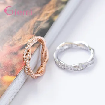 

Sterling Silver S925 Finger Rings for Men Women Gift Jewelry Fashion Austrian Crystal Inlay Twisted Eternity Ring