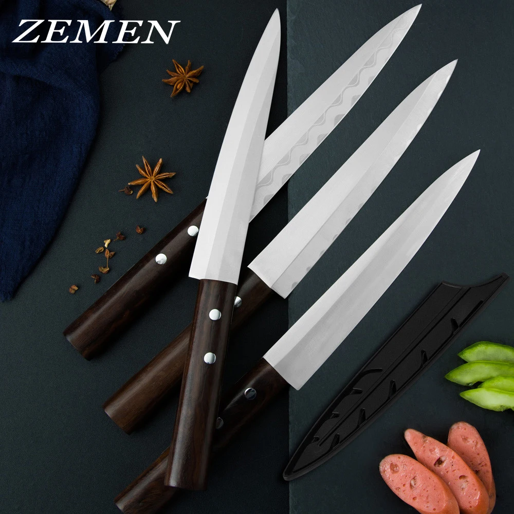 

ZEMEN Chef Kitchen Knife Sushi Knives Salmon Filleting Cleaver Japanese Stainless Steel Kitchen Tool Meat Fish Vegetables Cutter