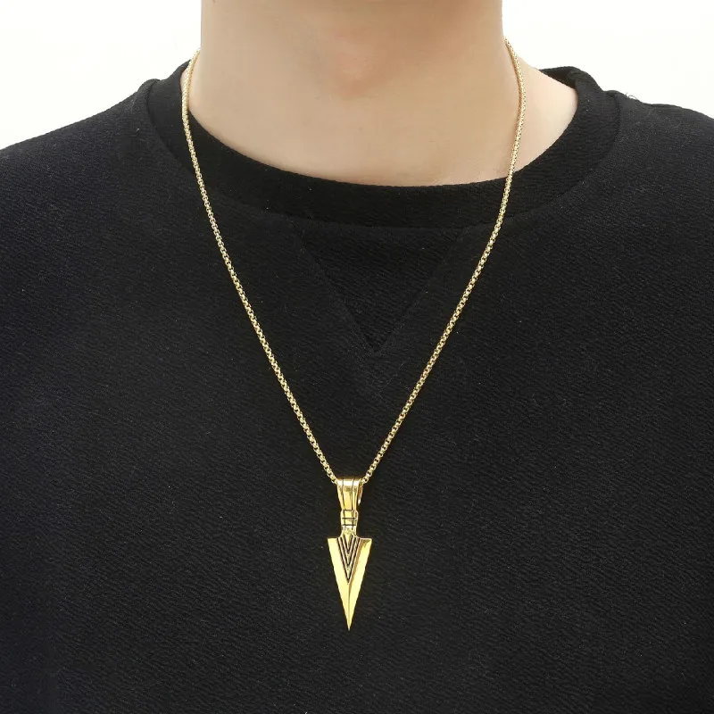 

Geometric triangle pointed spear necklace and pendant men's stainless steel gold male pendant necklace choke men's jewelry gift