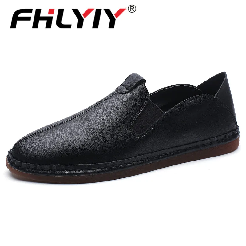 Black Fhlyiy/Брендовая обувь; мужская кожаная обувь; коллекция года; мужские туфли из микрофибры на плоской подошве; дышащие мужские лоферы; повседневная обувь для вождения без шнуровки - Цвет: Black