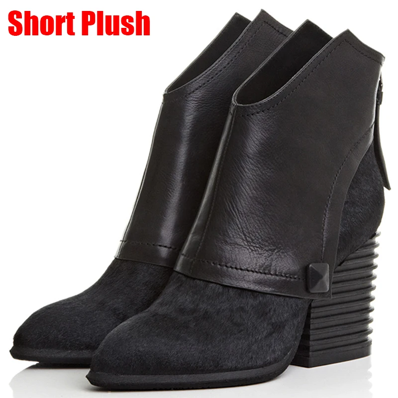 black short plush SARAIRIS/Новинка; Роскошные Брендовые женские ботильоны из меха пони; качественные женские ботильоны из натуральной кожи; коллекция года; женская обувь на высоком каблуке; Размеры 33-41 - Цвет: black short plush