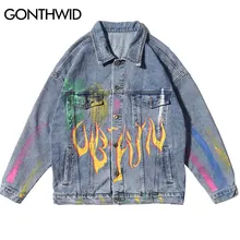 GONTHWID/джинсовые куртки с принтом радуги и граффити, огонь, пламя, уличная одежда, хип-хоп, повседневный джинсовый Бомбер, куртка, пальто, модные топы