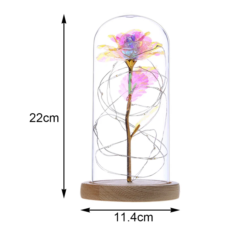 Красавица и чудовище, вечный цветок розы в стеклянном куполе золотой лист Роза День Святого Валентина подарок светодиодный лампы с розами имитация Роза декор