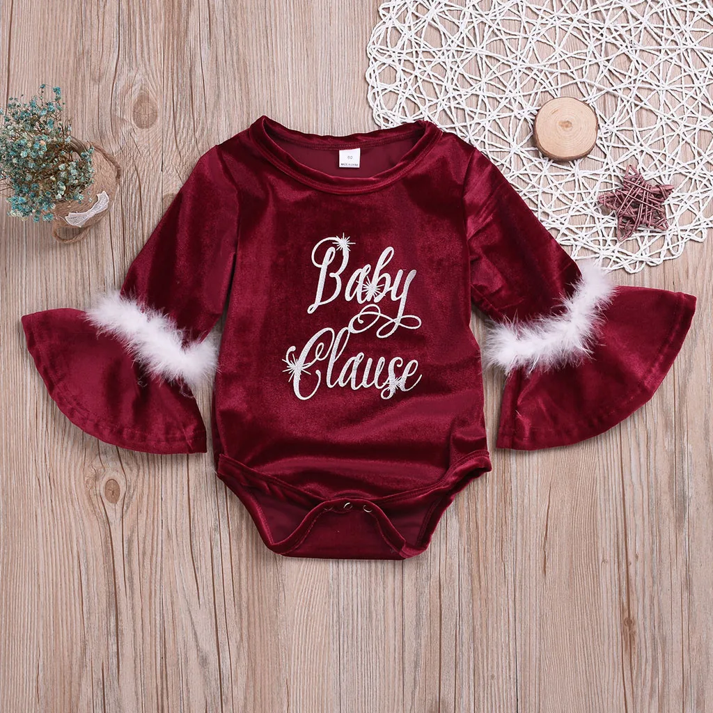 Newborn Infant Baby Girls Bodysuit Romper Princess Plush Clothes Christmas Gift Letter Long Sleeve Baby Clothing Winter A1