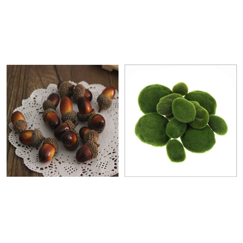 

20 Pcs Artificial Acorns for Wedding Party Holiday Miniature Garden Candy Boxes Venue Decoration & 20 Pcs 2 Sizes Artificial Mos