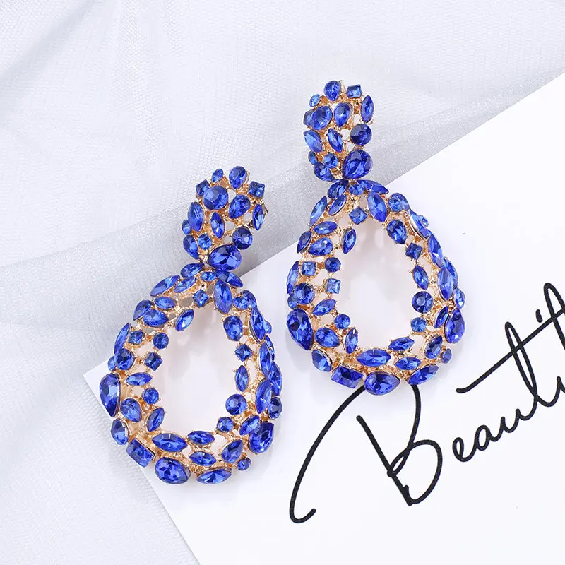 H1f2e5d1c26684fc2b6e7ccd94fcf40de8 - AENSOA 2019 Korean Blue Geometric Pendant Earrings Multiple Drop Earrings Trendy Beaded Resin Acrylic Raffia Dangle Earrings